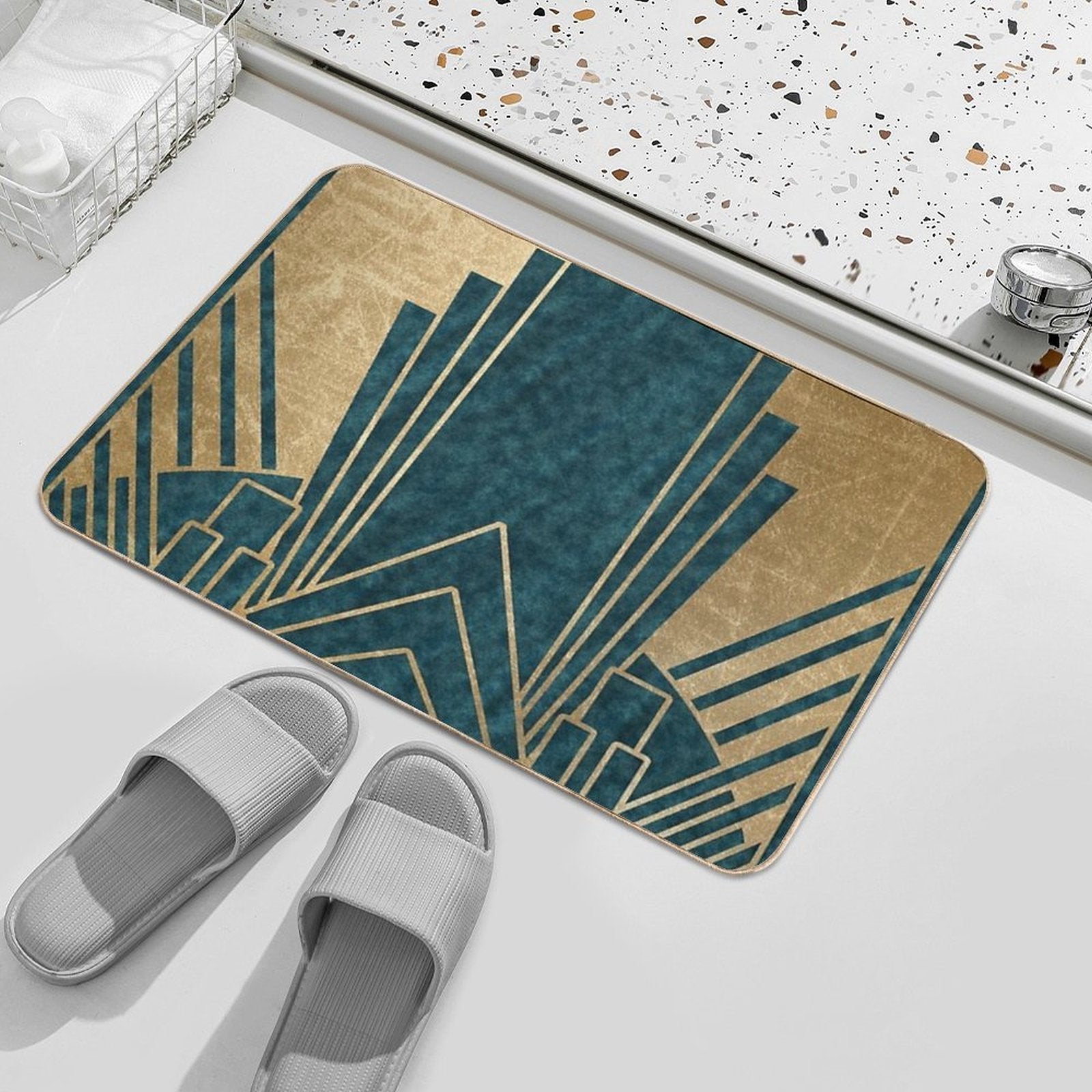 Art Deco Glamour - Teal And Gold  Stain-Proof Bath Mat