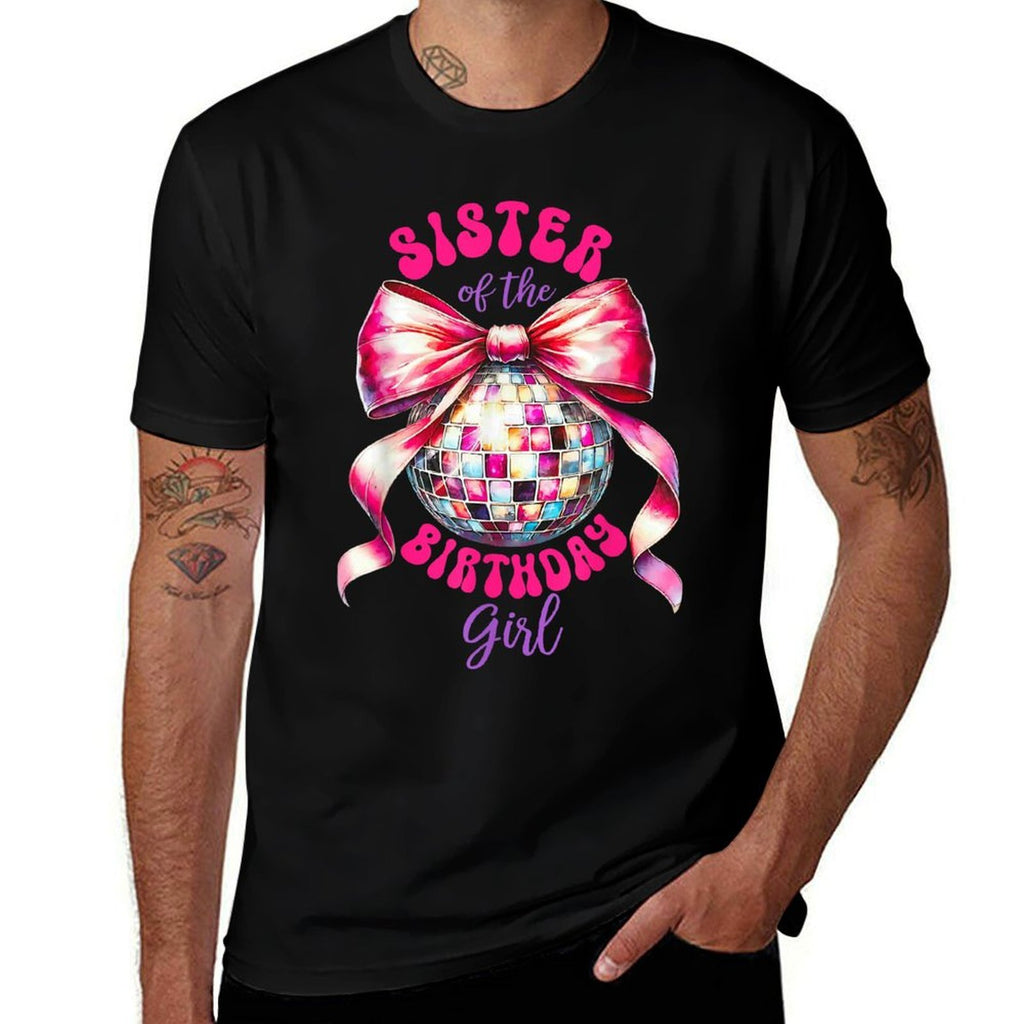 Sister Of The Birthday Girl Family Pink Coquette Bow Disco  Vintage-inspired T-Shirt
