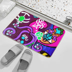 Abstract Colorful Floral And Symbols  Easy Maintenance Bath Mat