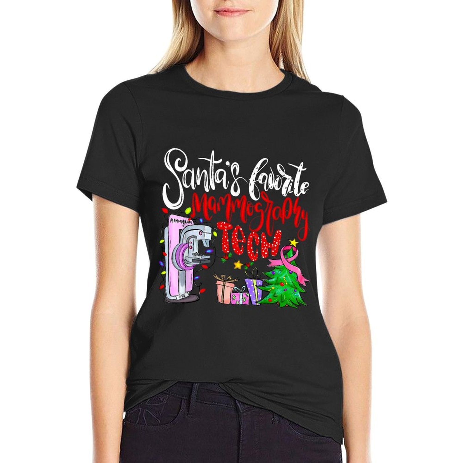 Santa’s Favorite Mammography Tech Christmas Mammo Tech X-Ray  Stretchy T-Shirt