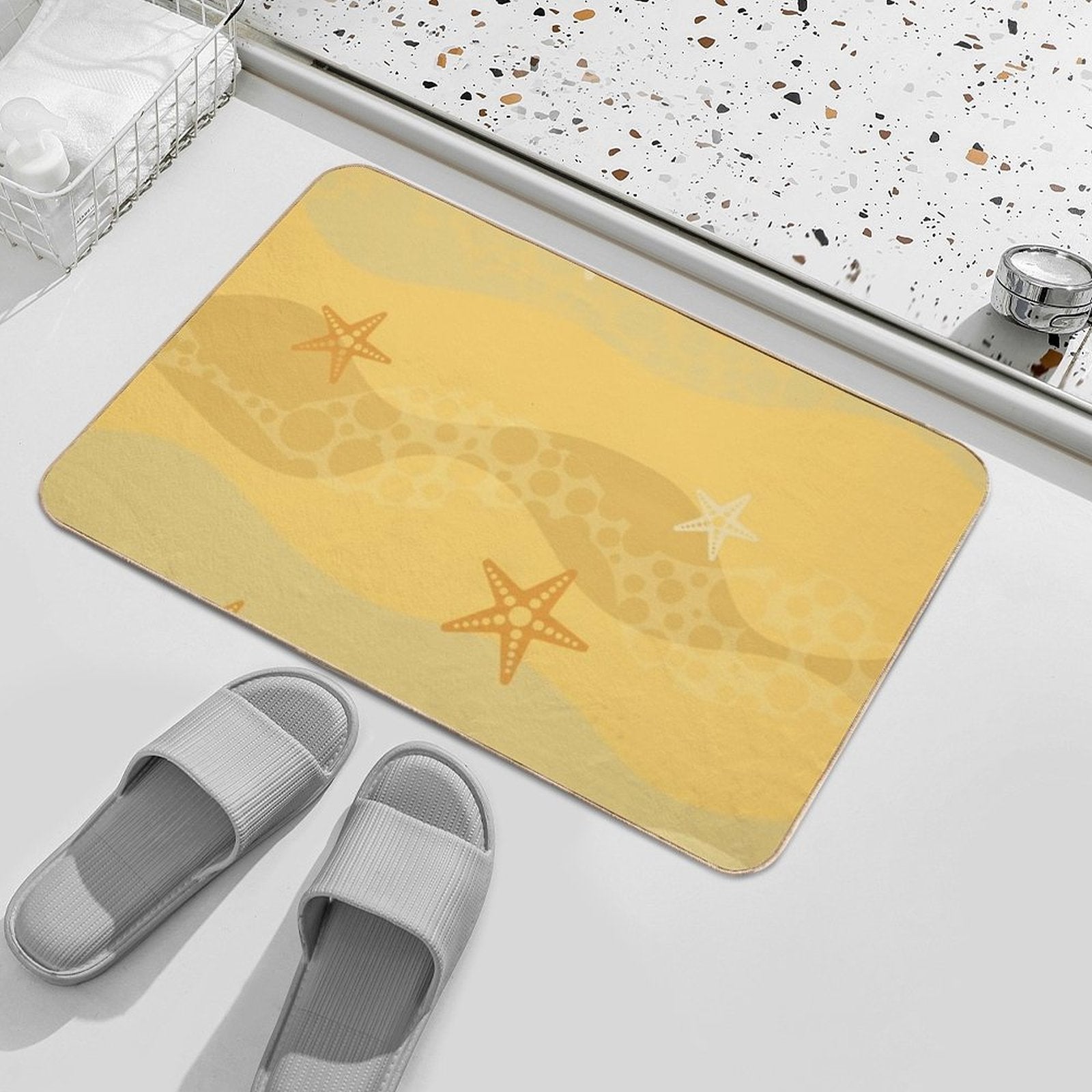 Cartoon Ocean Collection. Sand Pattern with Sea Stars  Dirt-Trapping Bath Mat