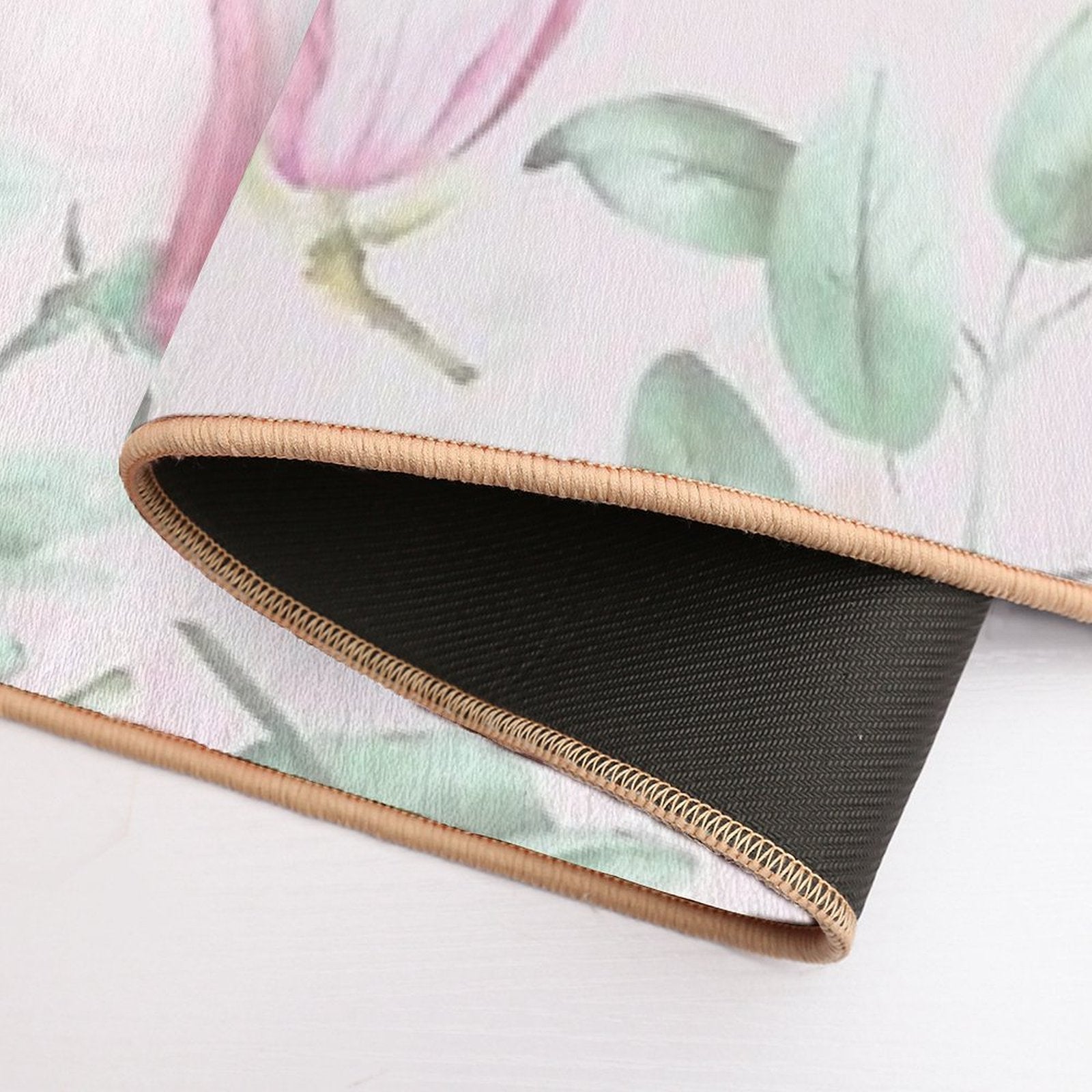 Soft Pink Hand Drawn Watercolor Magnolia Flowers Botanical Garden  Anti-Trip Bath Mat