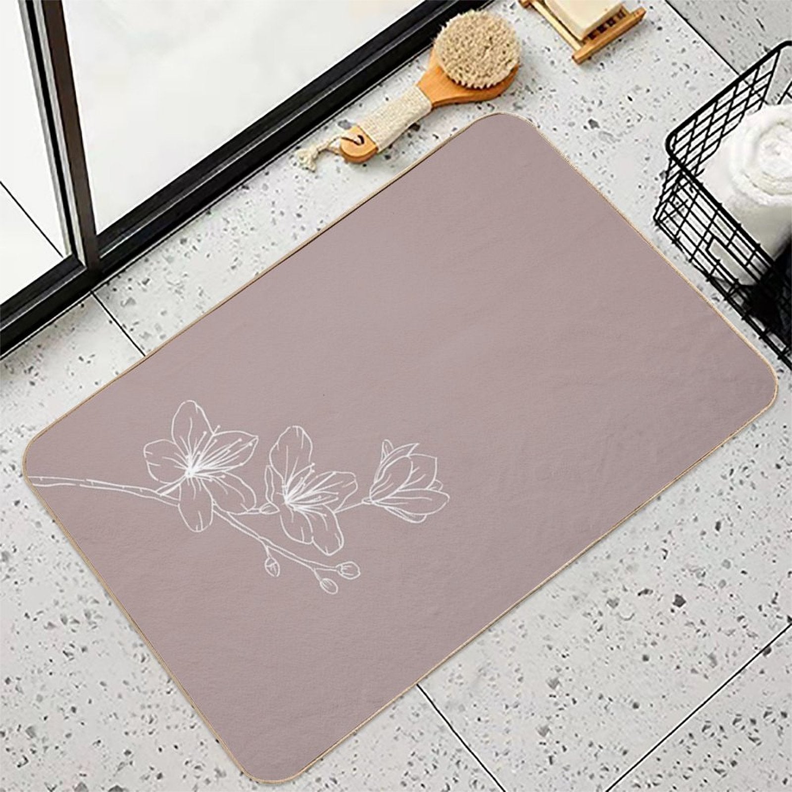 Minimal Flower Print Pink  Toxin-Free Bath Mat
