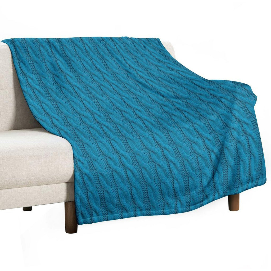 Teal  Blue Cable Knit Sweater Knitting Design Eco-conscious Throw Blanket