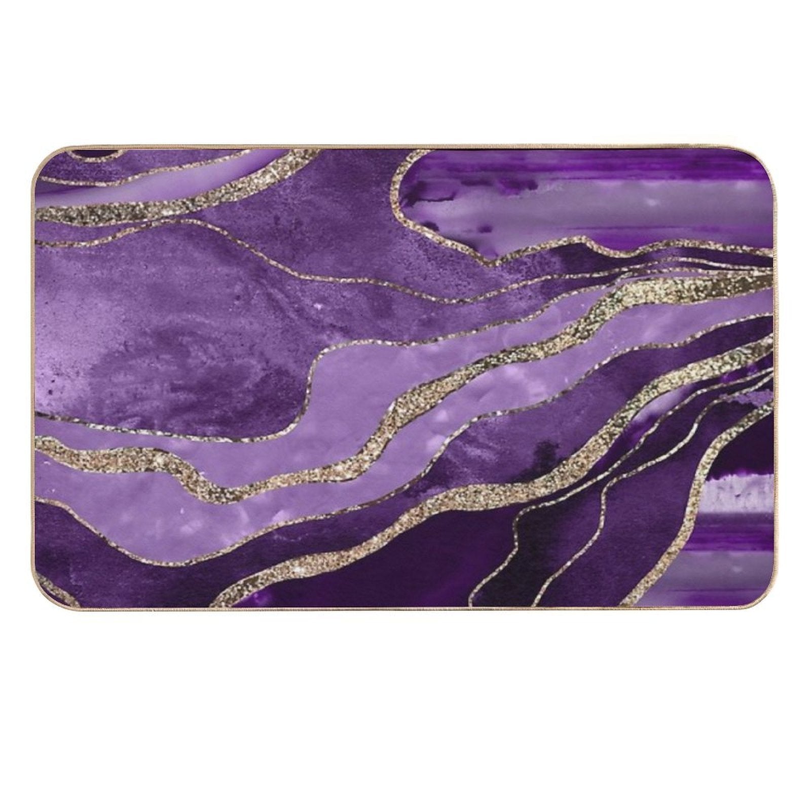 Purple Marble Agate Gold Glam #1 (Photo of Glitter Only - Not Reflective)  Easy To Clean Bath Mat