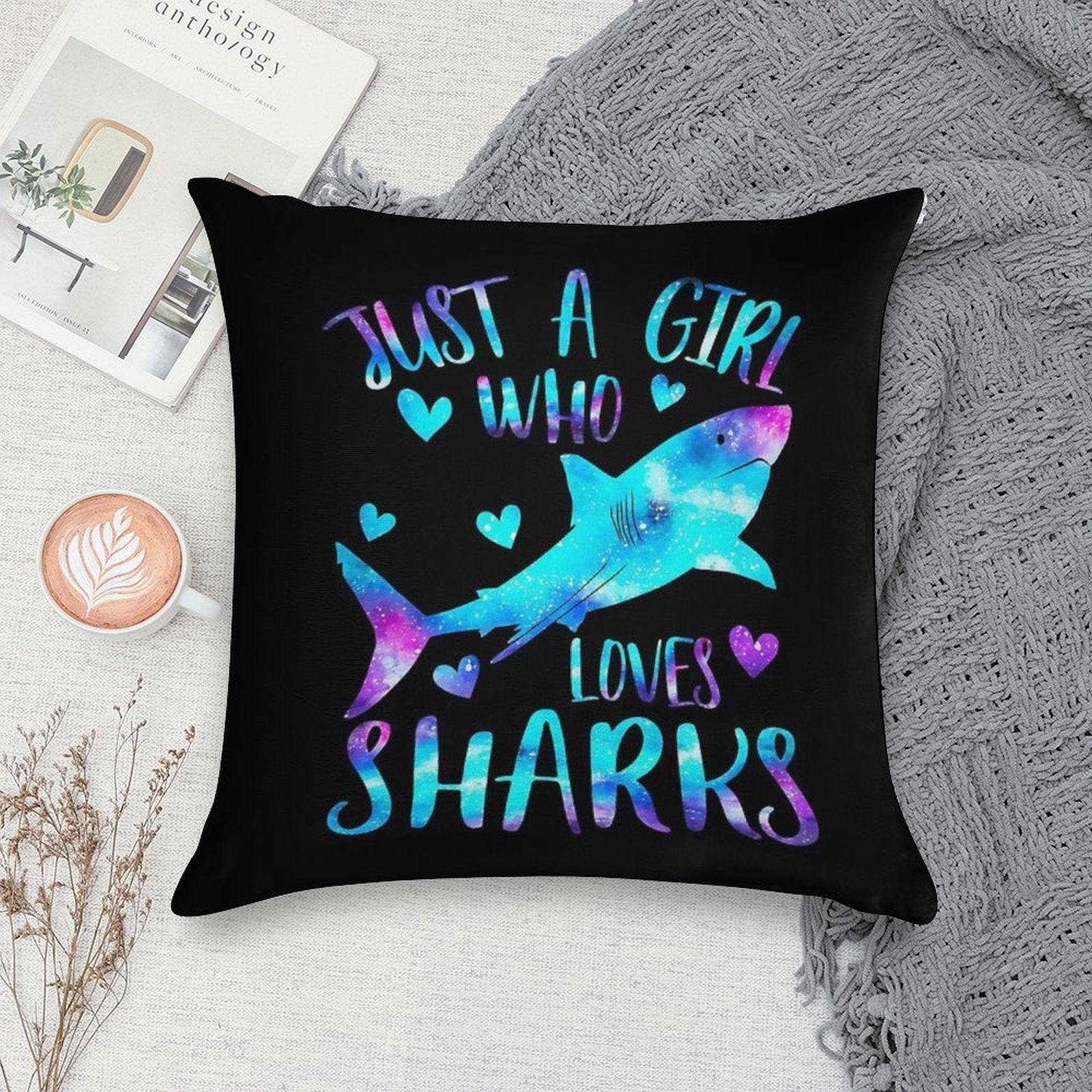 Just A Girl Who Loves Sharks Soft High-Density Material Throw Pillow
