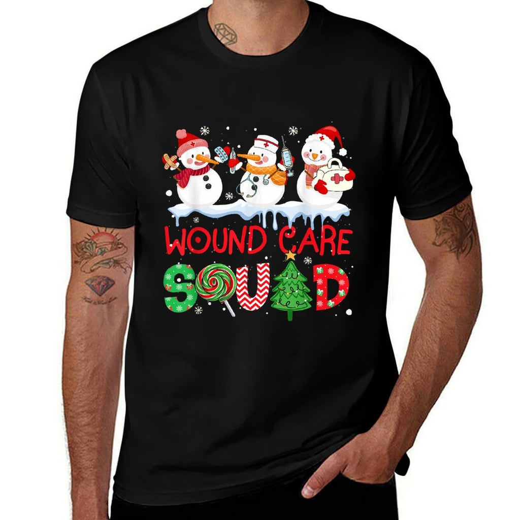 Snowman Wound Care Nurse Squad Christmas Holiday Matching  Summer-ready Fabric T-Shirt