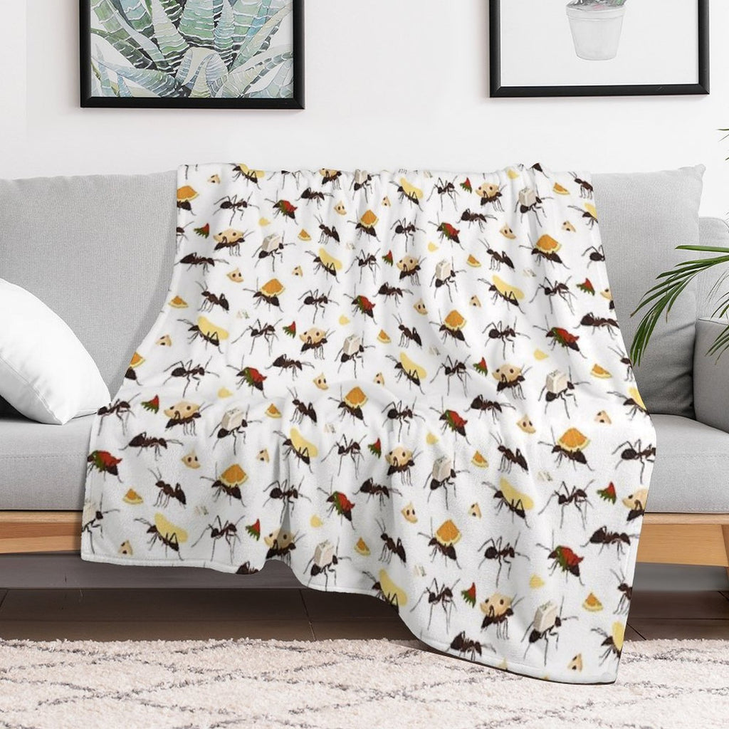 Ants Carrying Snacks Plush Throw Blanket