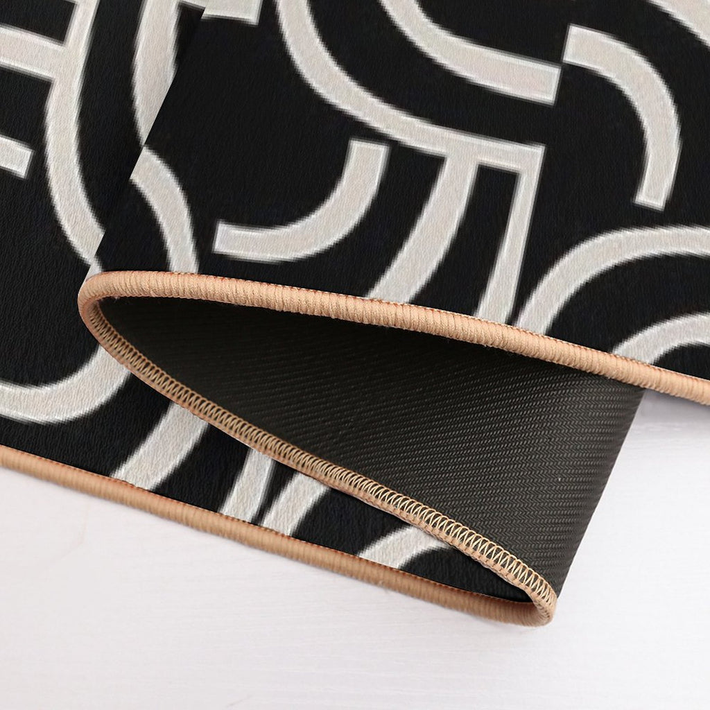 Modernist Abstract Arc Pattern 622 Black And Linen White  Odorless Bath Mat