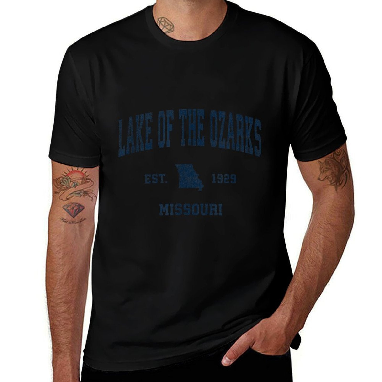 Lake of The Ozarks Missouri MO Vintage Sports Design Navy Pr  Durable T-Shirt
