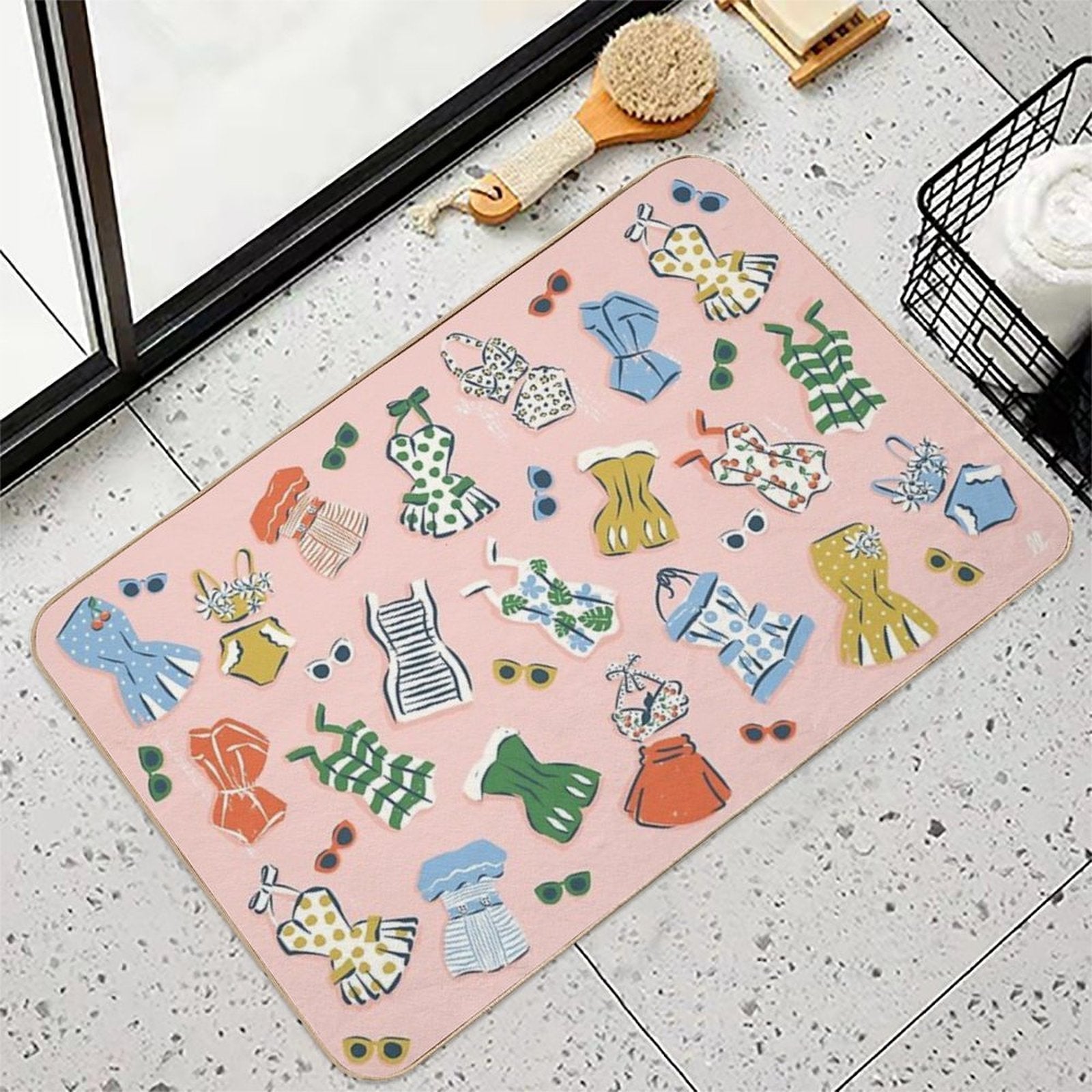 Retro 1950s Swimwear And Sunglasses Pattern  Anti-Trip Bath Mat