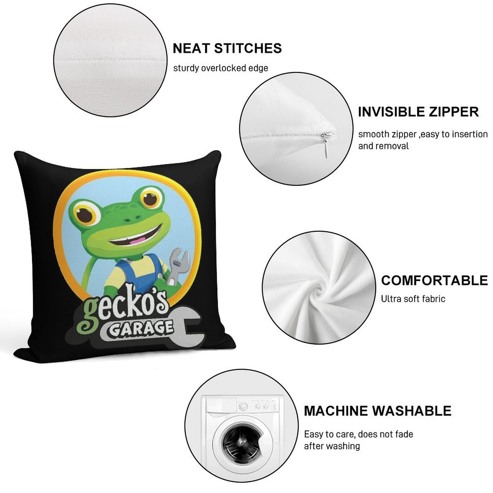 Kids Garage Gecko's GG Soft Washable Throw Pillow