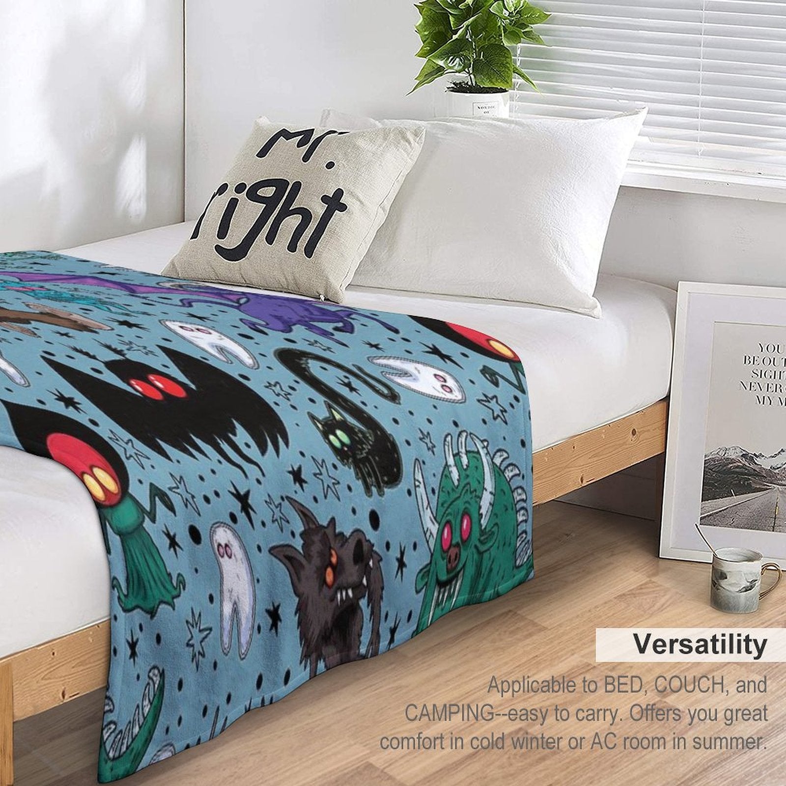 Cryptids Night Light Blue Eco-conscious Throw Blanket