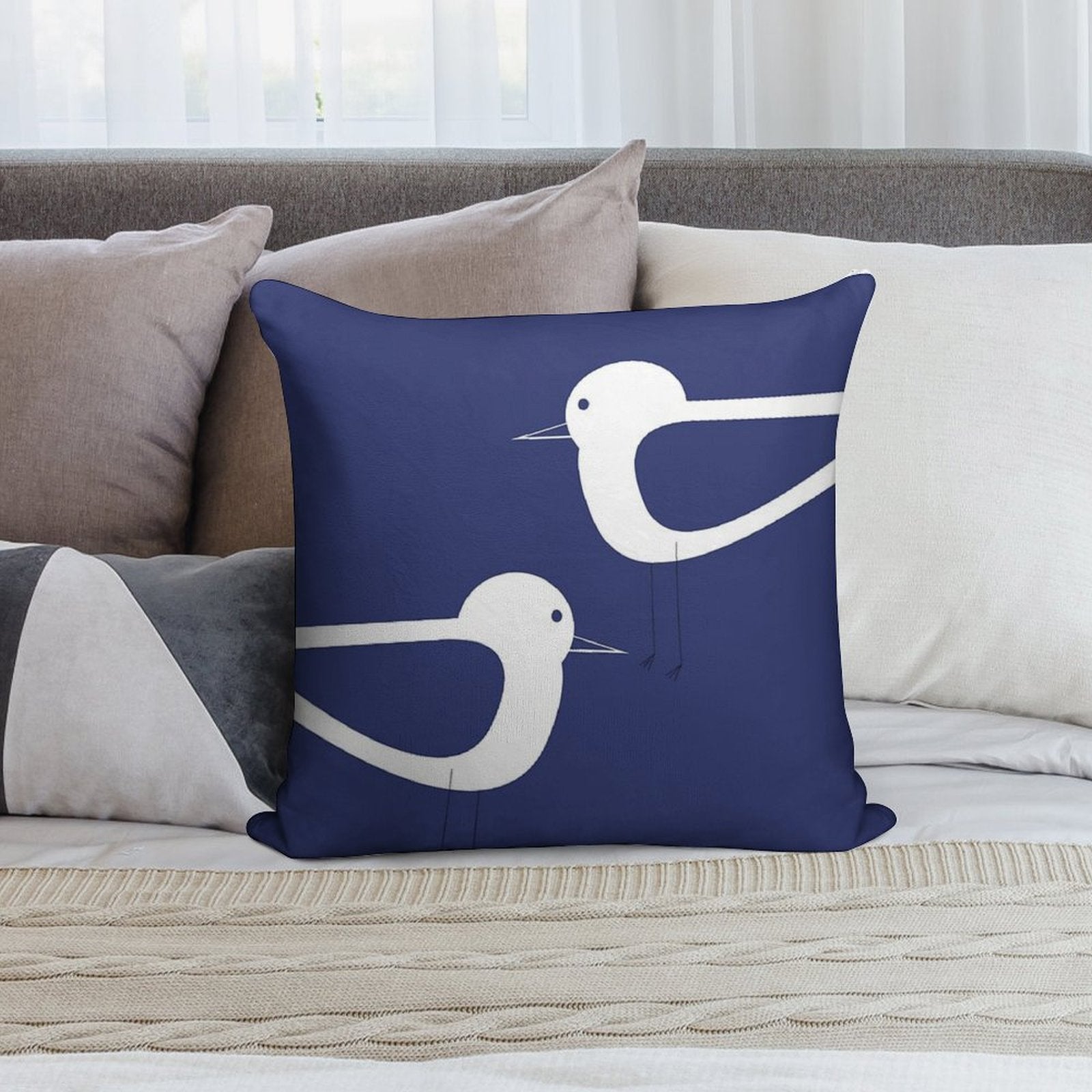 Shorebird Pair in Navy Blue And White Soft Warmth Comfort Throw Pillow