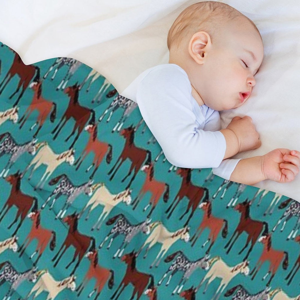 Horse Pattern in Aquamarine Blue Multi-functional Throw Blanket