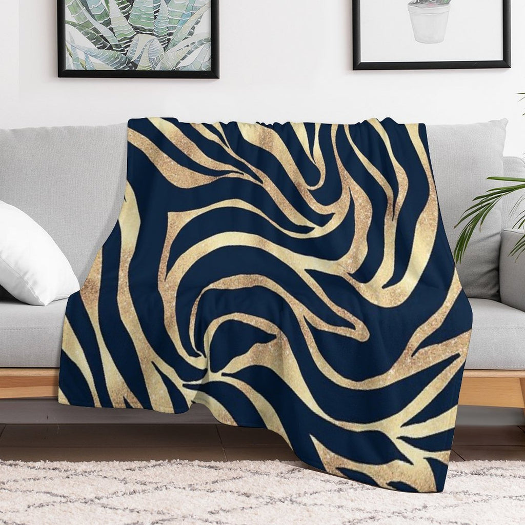 Elegant Navy Blue Gold Zebra Print Wrinkle-free Throw Blanket