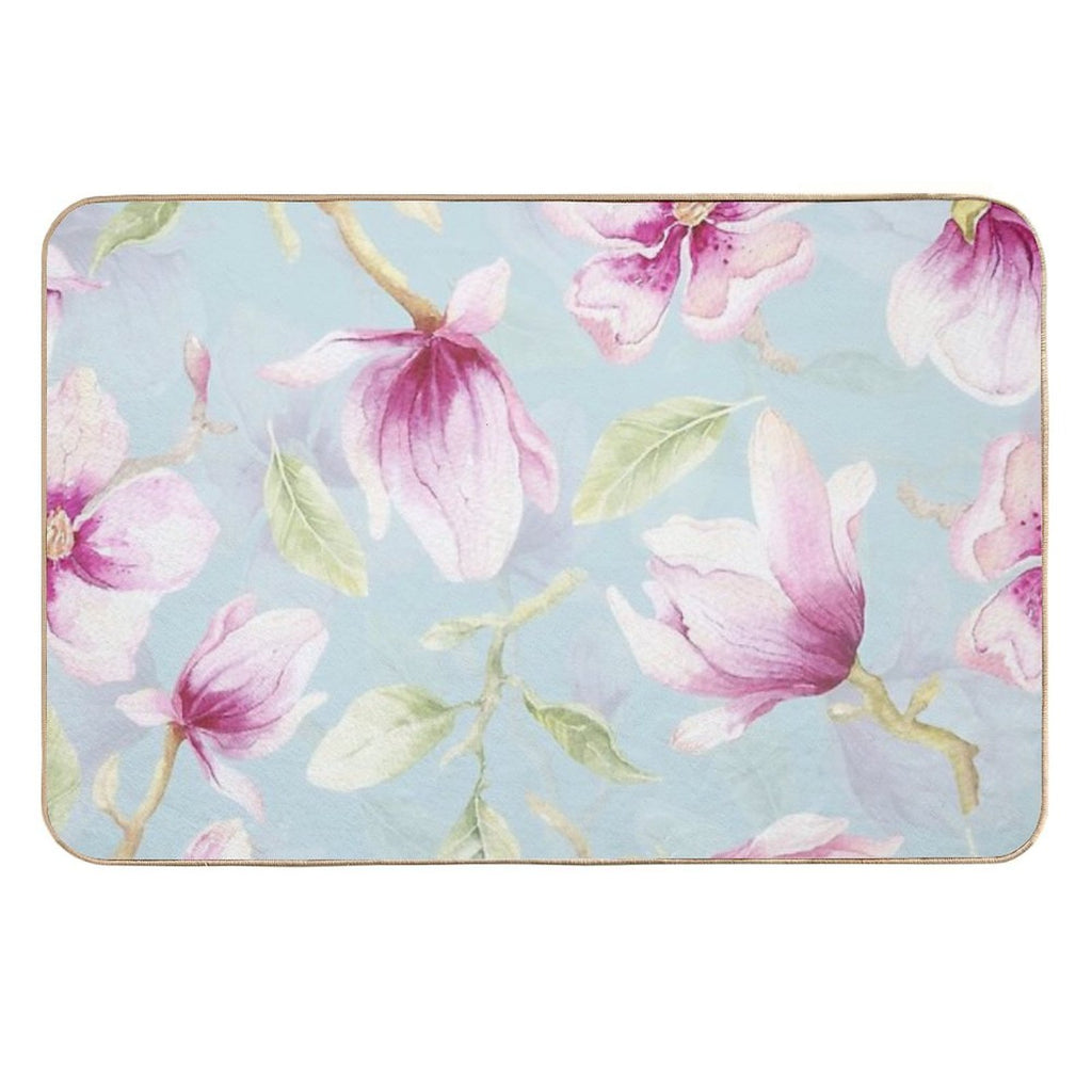 Vintage Magnolias Light Blue Botanical Garden Pattern  Toxin-Free Bath Mat