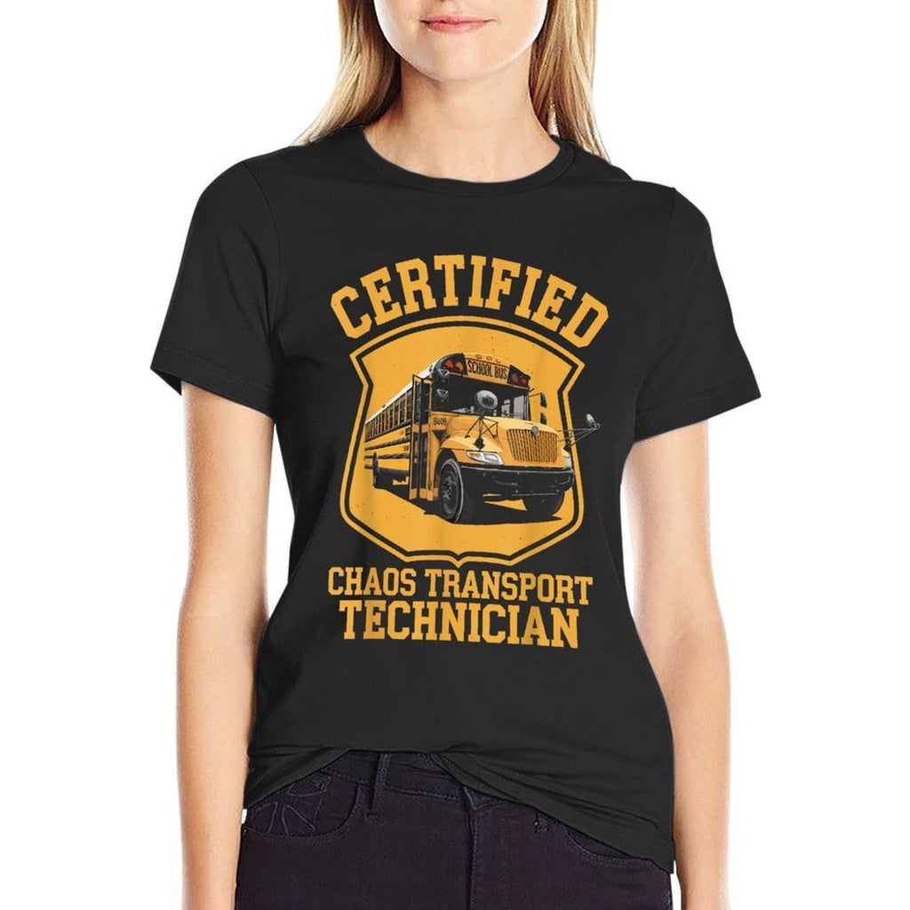 Certified Chaos Transport Technician Funny School Bus Driver  Rolled Sleeves T-Shirt