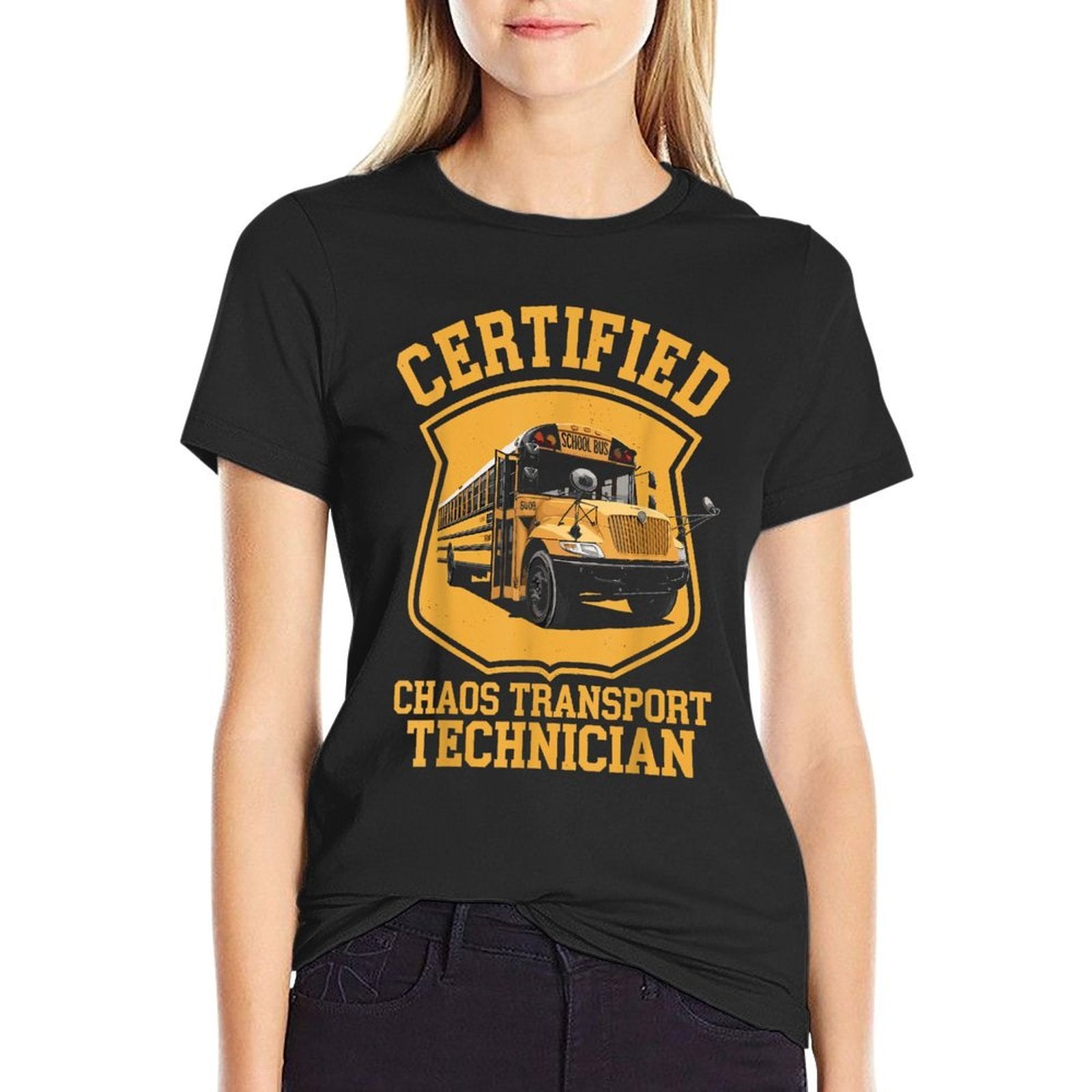 Certified Chaos Transport Technician Funny School Bus Driver  Rolled Sleeves T-Shirt