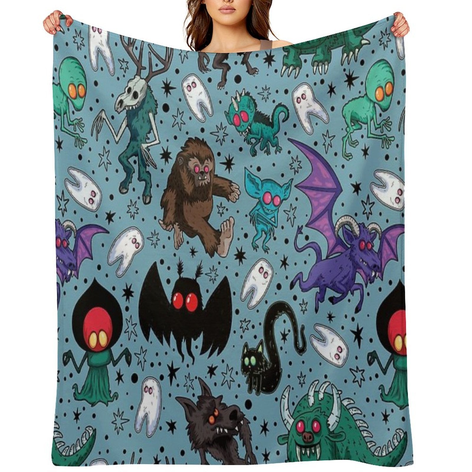 Cryptids Night Light Blue Eco-conscious Throw Blanket
