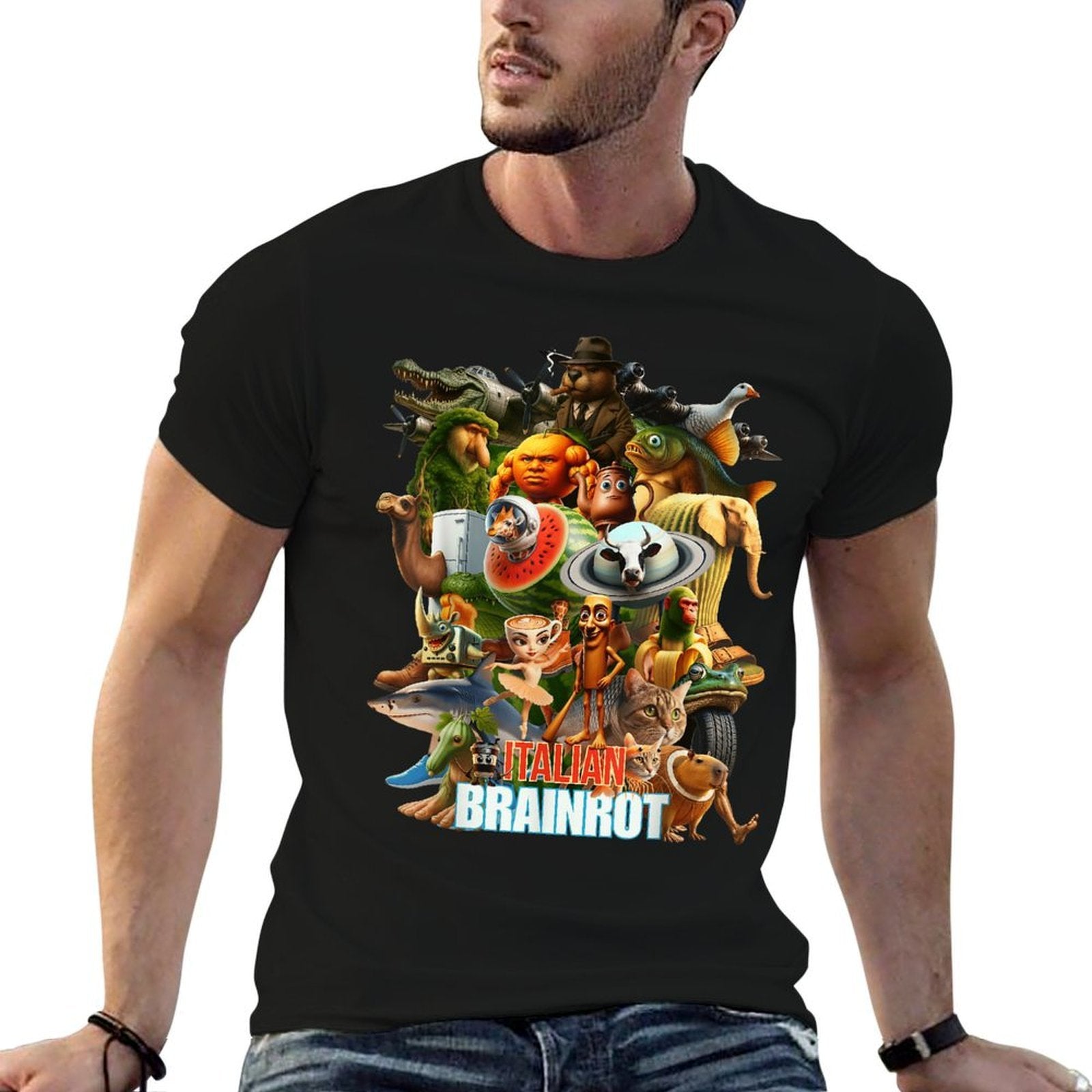 Italian Brainrot Viral Meme Collage Gen Z  Relaxed-fit T-Shirt