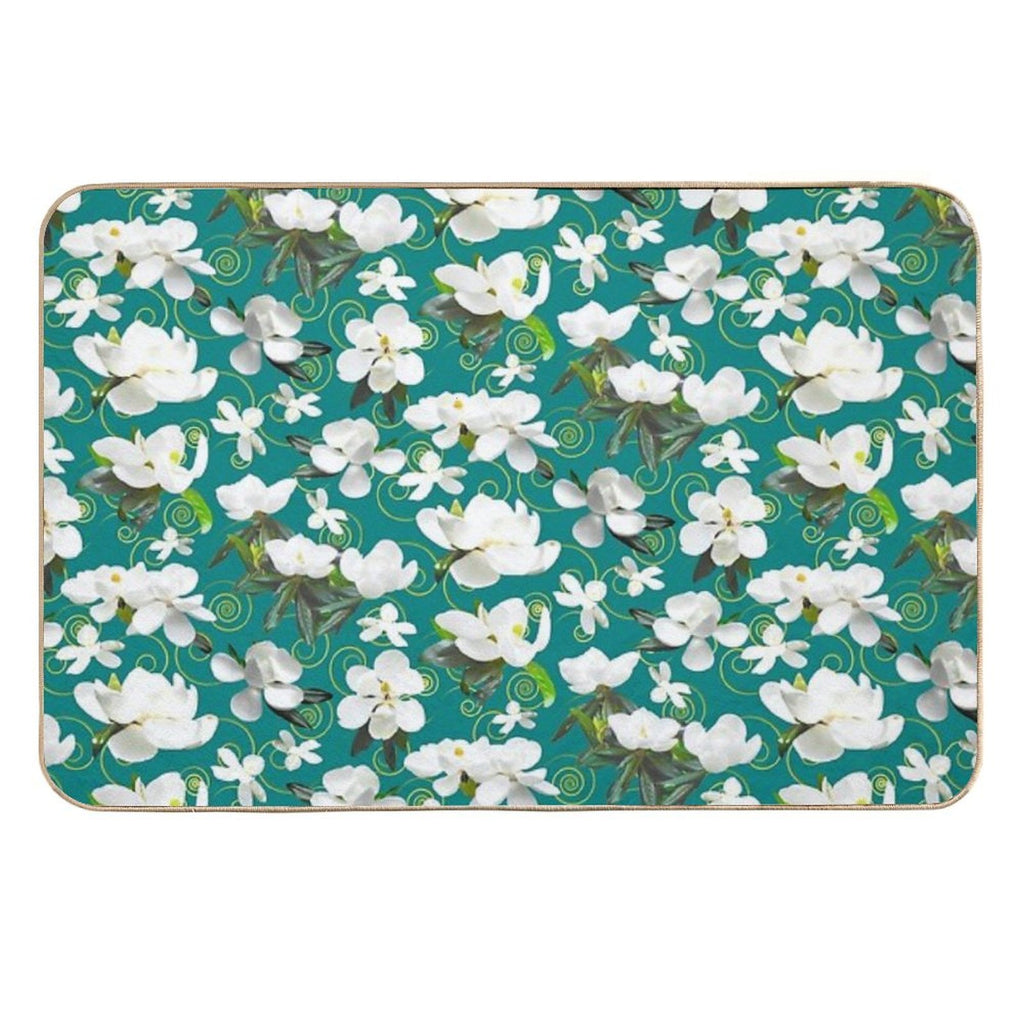 Bright Magnolia Floral Halfdrop on Teal 008080  Slip-Resistant Bath Mat