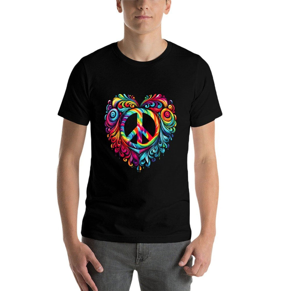 Heart Peace Sign Colorful Hippie  Easy-care T-Shirt