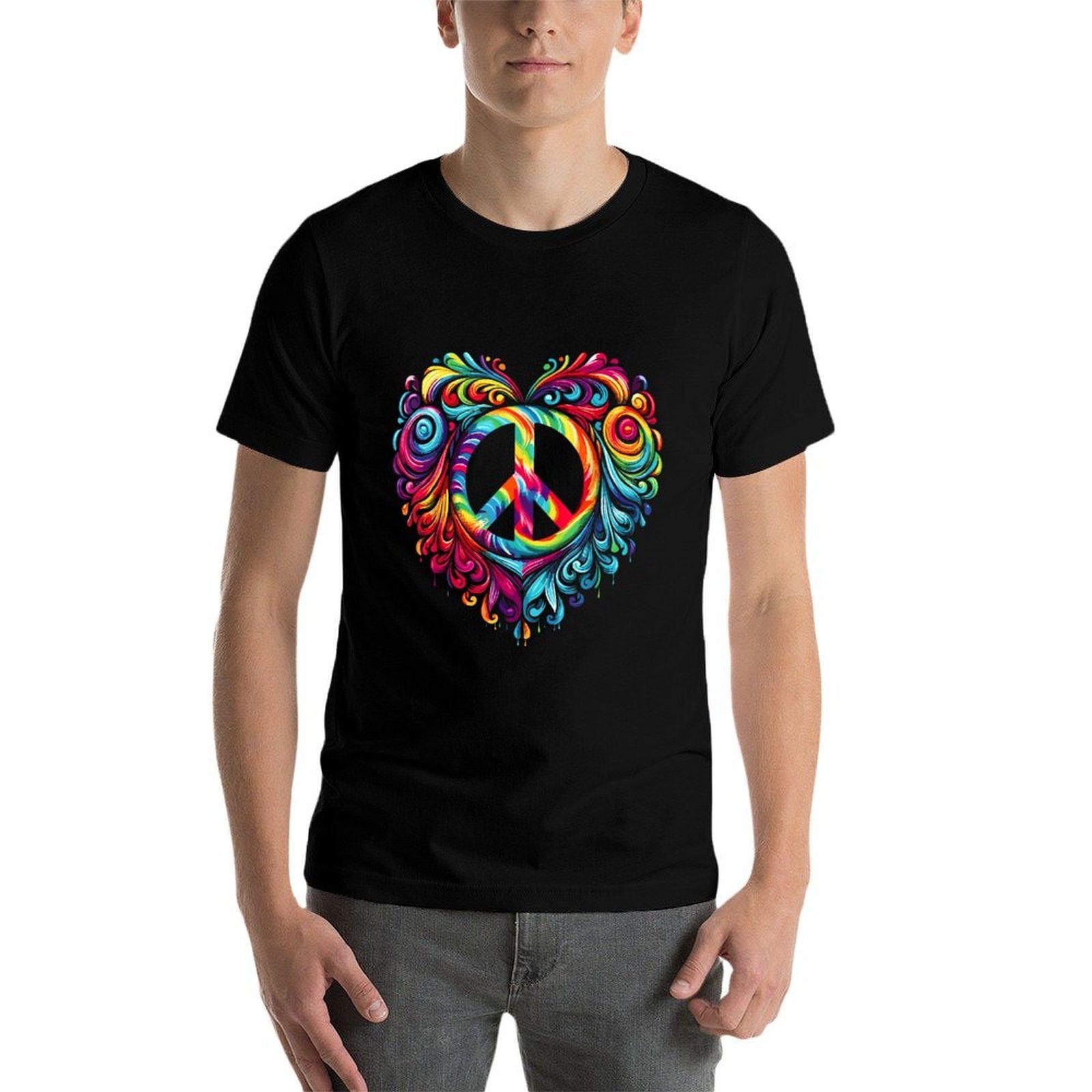 Heart Peace Sign Colorful Hippie  Easy-care T-Shirt