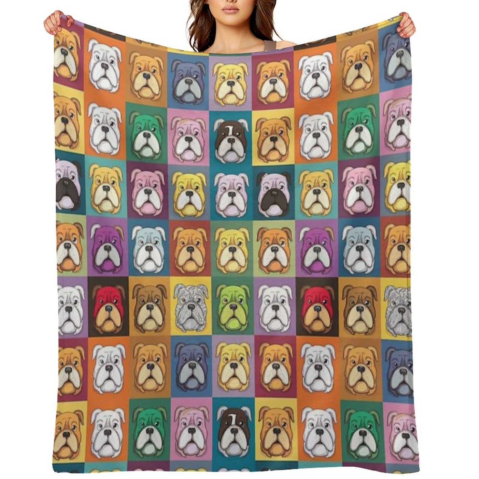 Bulldog Patchwork Vivid Canine Quilt Versatility Throw Blanket