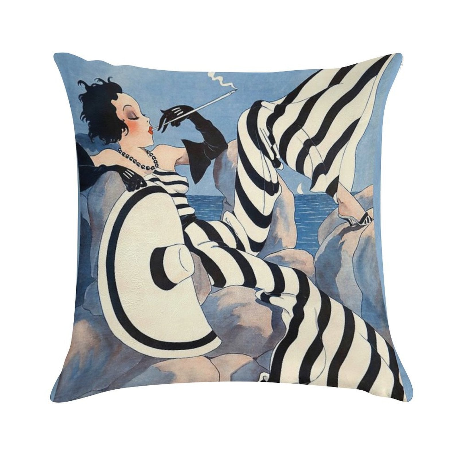 French Art Deco Woman Haute Couture Fashion Soft Washable Throw Pillow