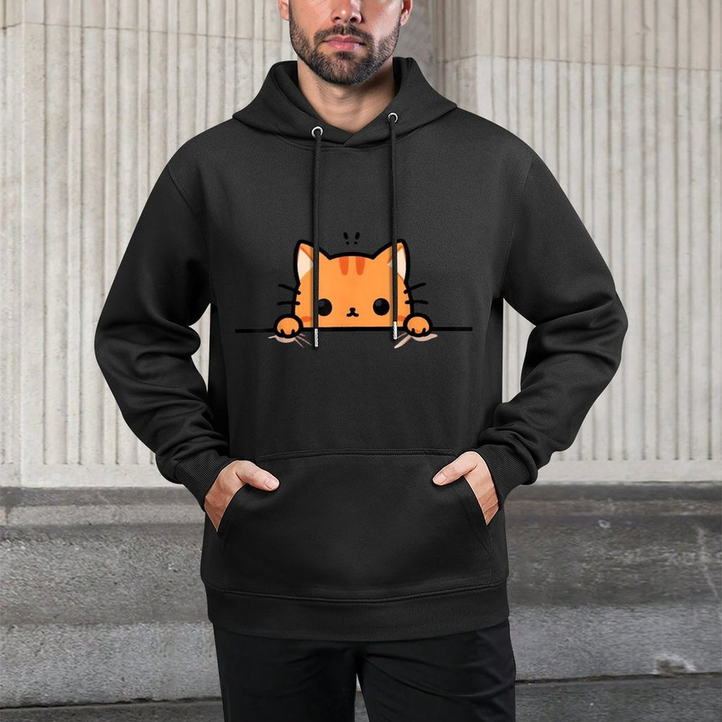 Cute Orange Kitty Cat Peeking Over at You Ginger Cat Lover Durable Construction Hoodie