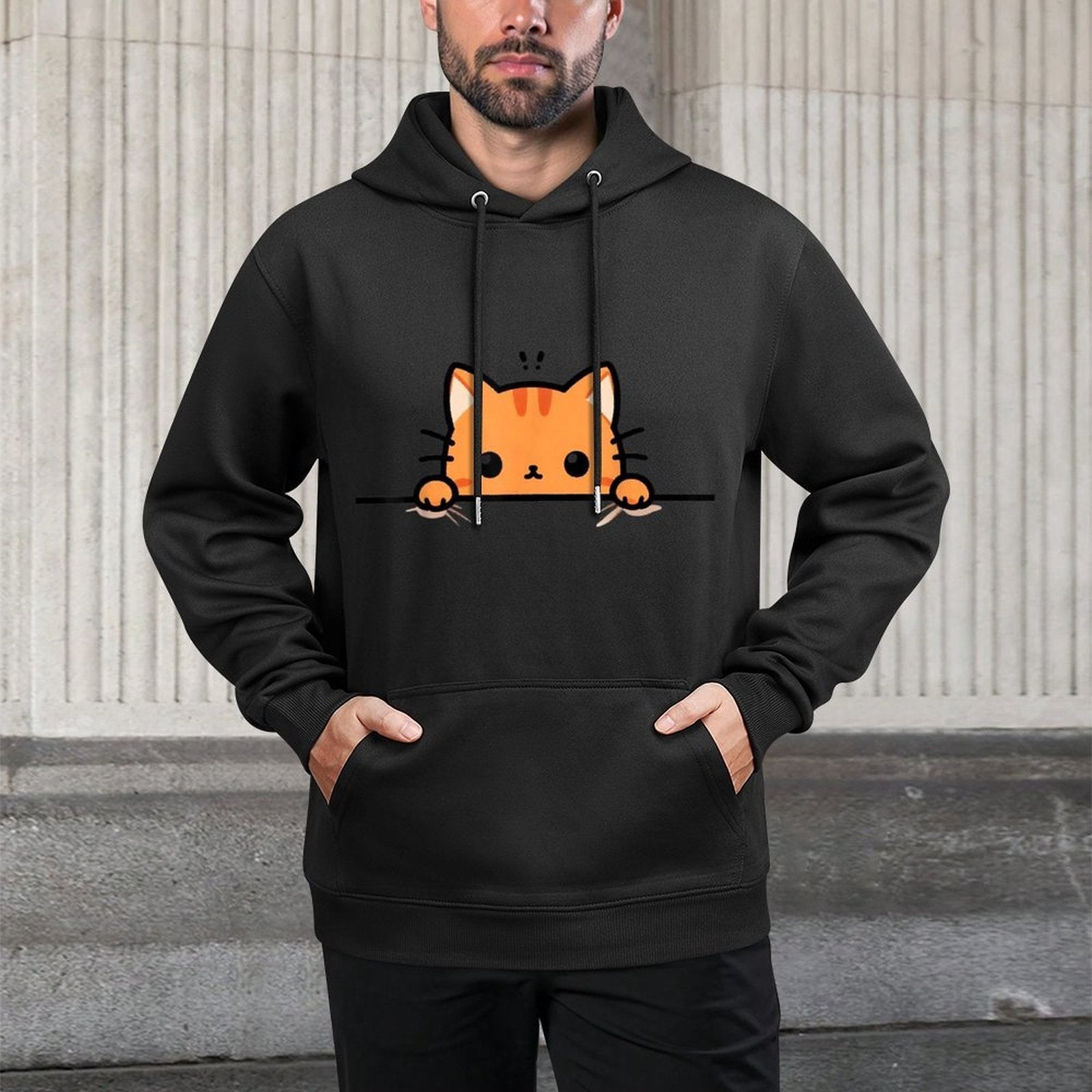 Cute Orange Kitty Cat Peeking Over at You Ginger Cat Lover Durable Construction Hoodie