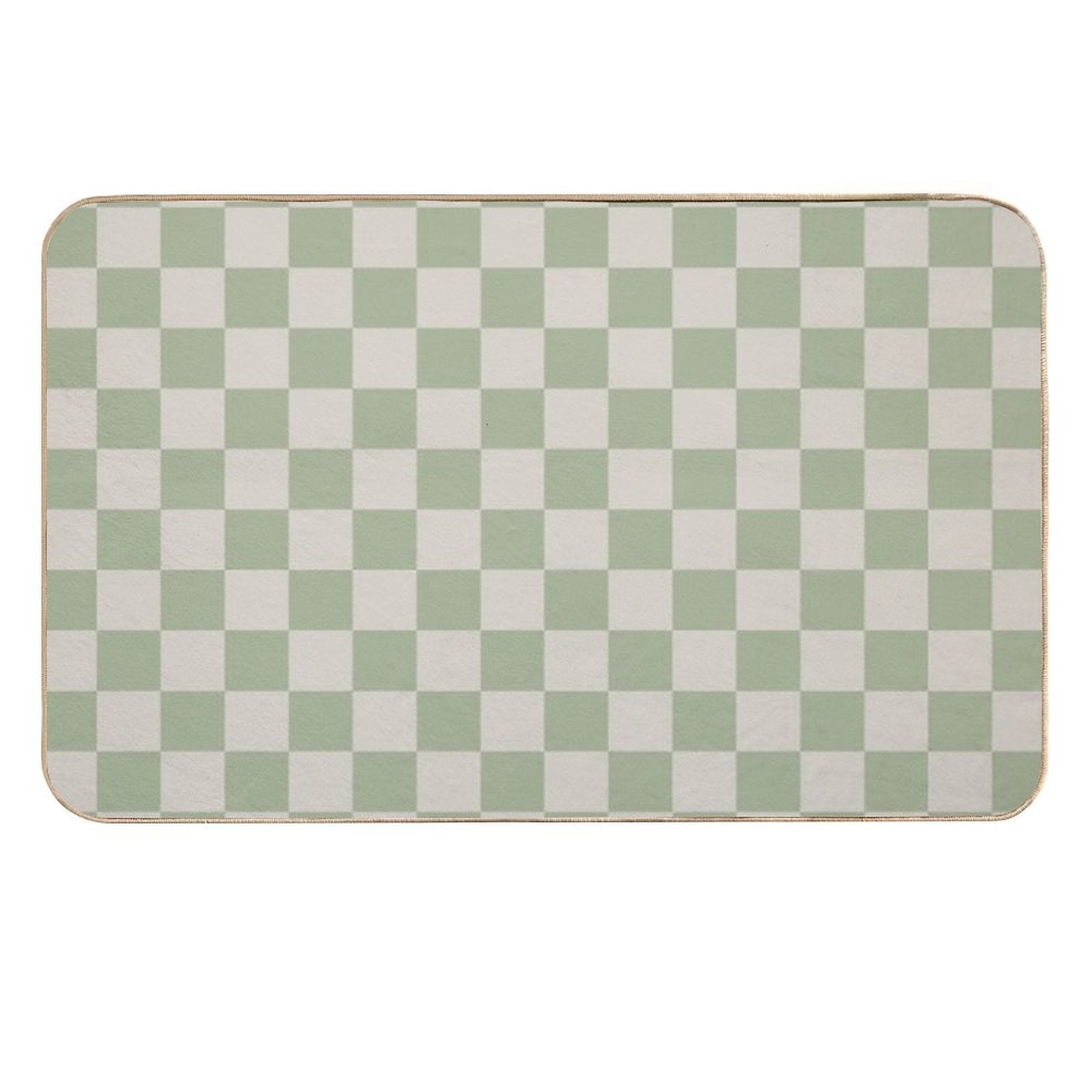 Checkerboard Check Checkered Pattern in Sage Green And Beige  Easy Maintenance Bath Mat