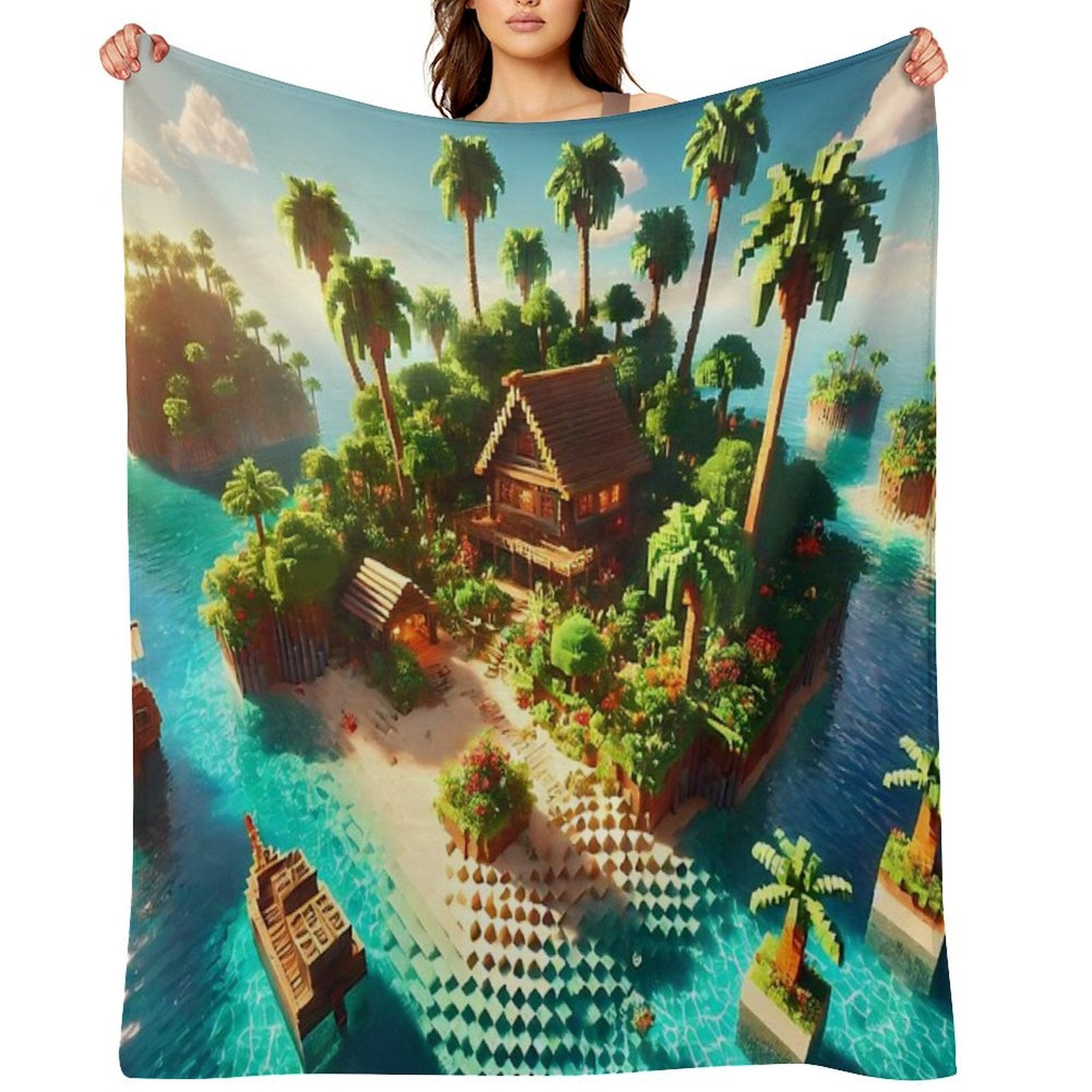 Minecraft Paradise Wrinkle-free Throw Blanket