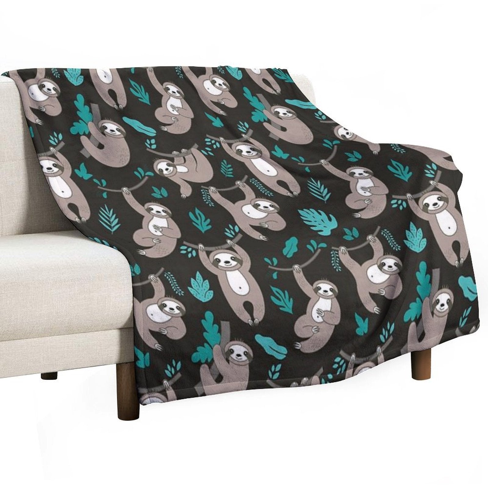 Lazy Sloths on Black Background Multi-functional Throw Blanket