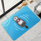 Sea Otter with Donut - Cute Otter Holding Doughnut  Easy Maintenance Bath Mat