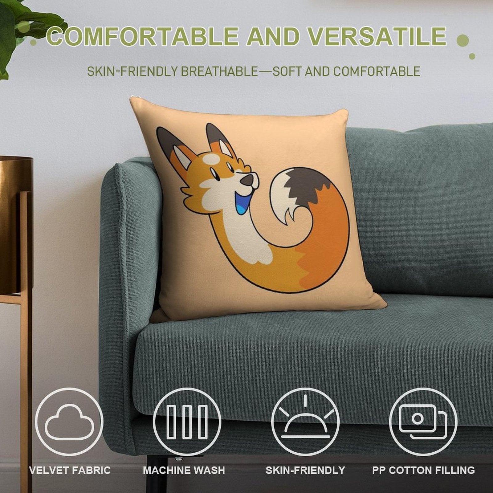 Orange Pipefox - Pip Soft Anti-Pilling Throw Pillow