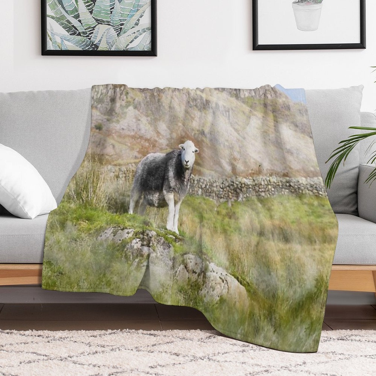 Herdwick Sheep Landscape Watercolour Photograph Shrink-resistant Throw Blanket