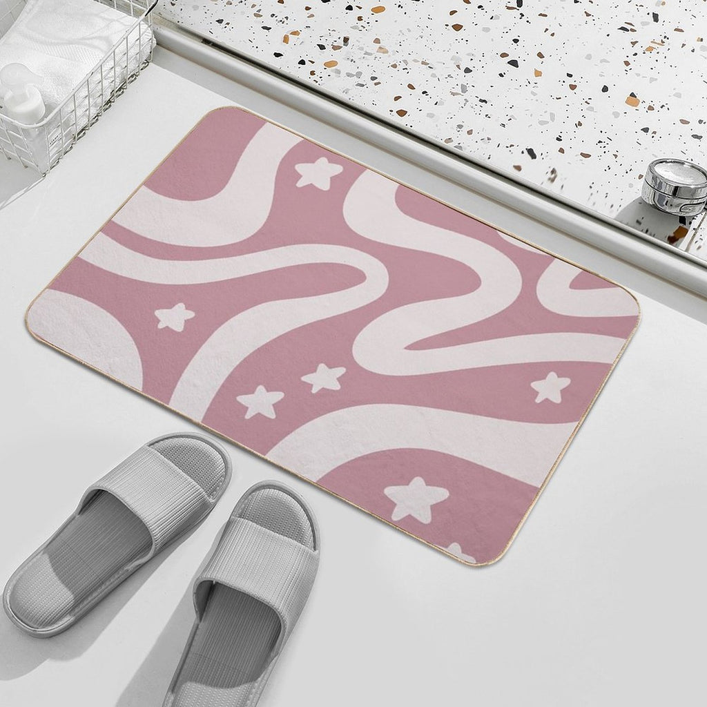 Retro Liquid Swirl & Stars Abstract Pattern Deep Pink  Long-Lasting Bath Mat