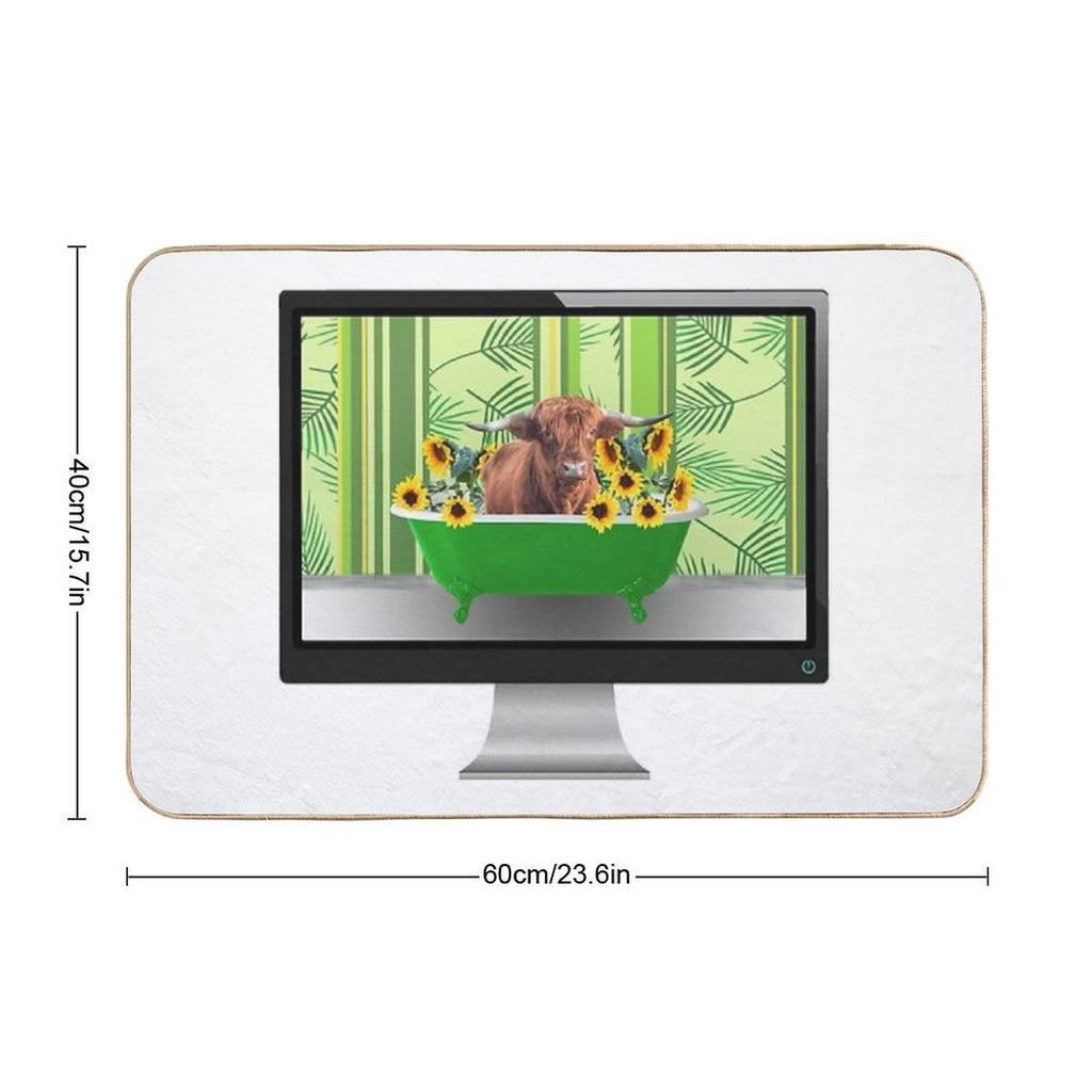 Computer Screen Green Bathtub Sunflower Highland Cow  Rapid-Drying Bath Mat