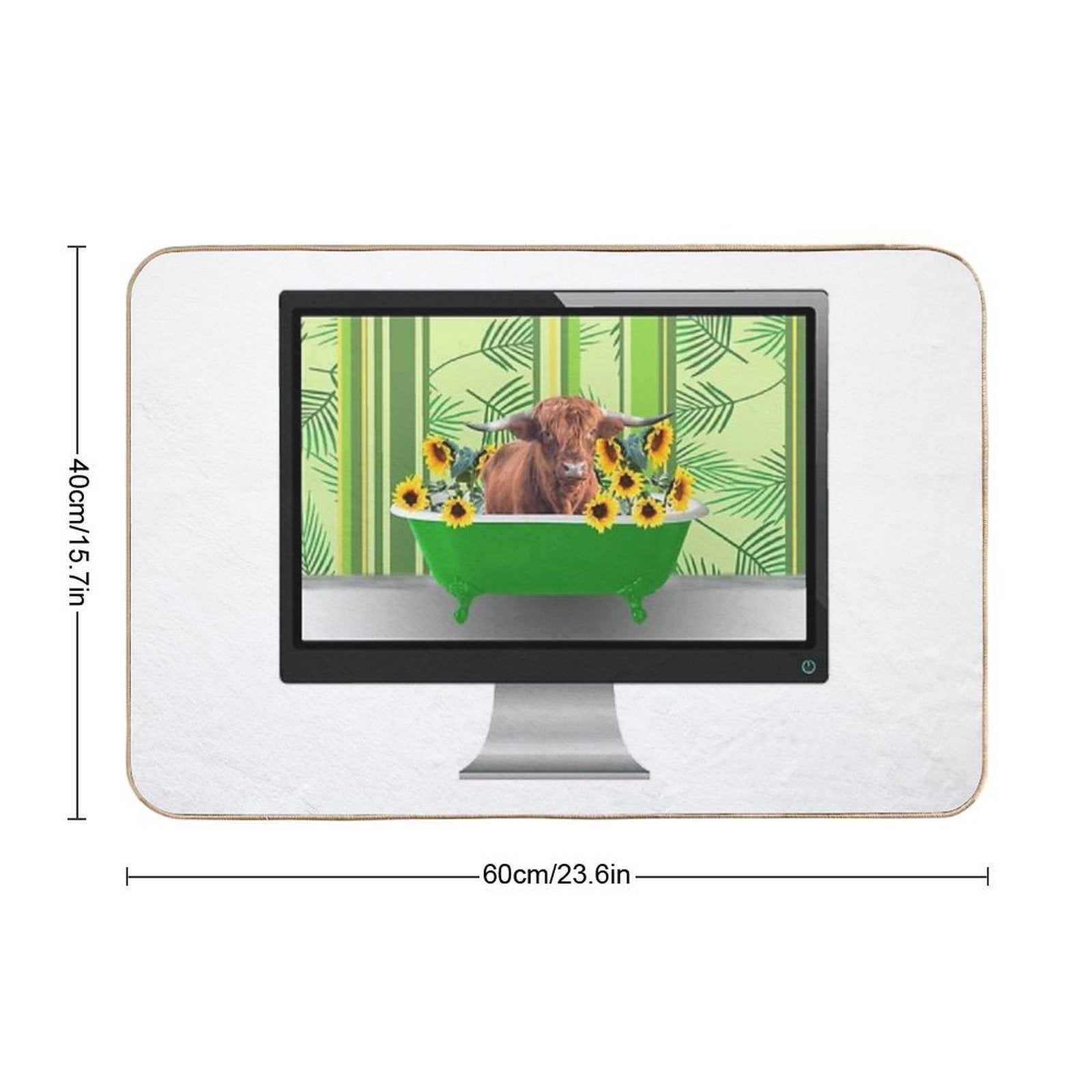 Computer Screen Green Bathtub Sunflower Highland Cow  Rapid-Drying Bath Mat
