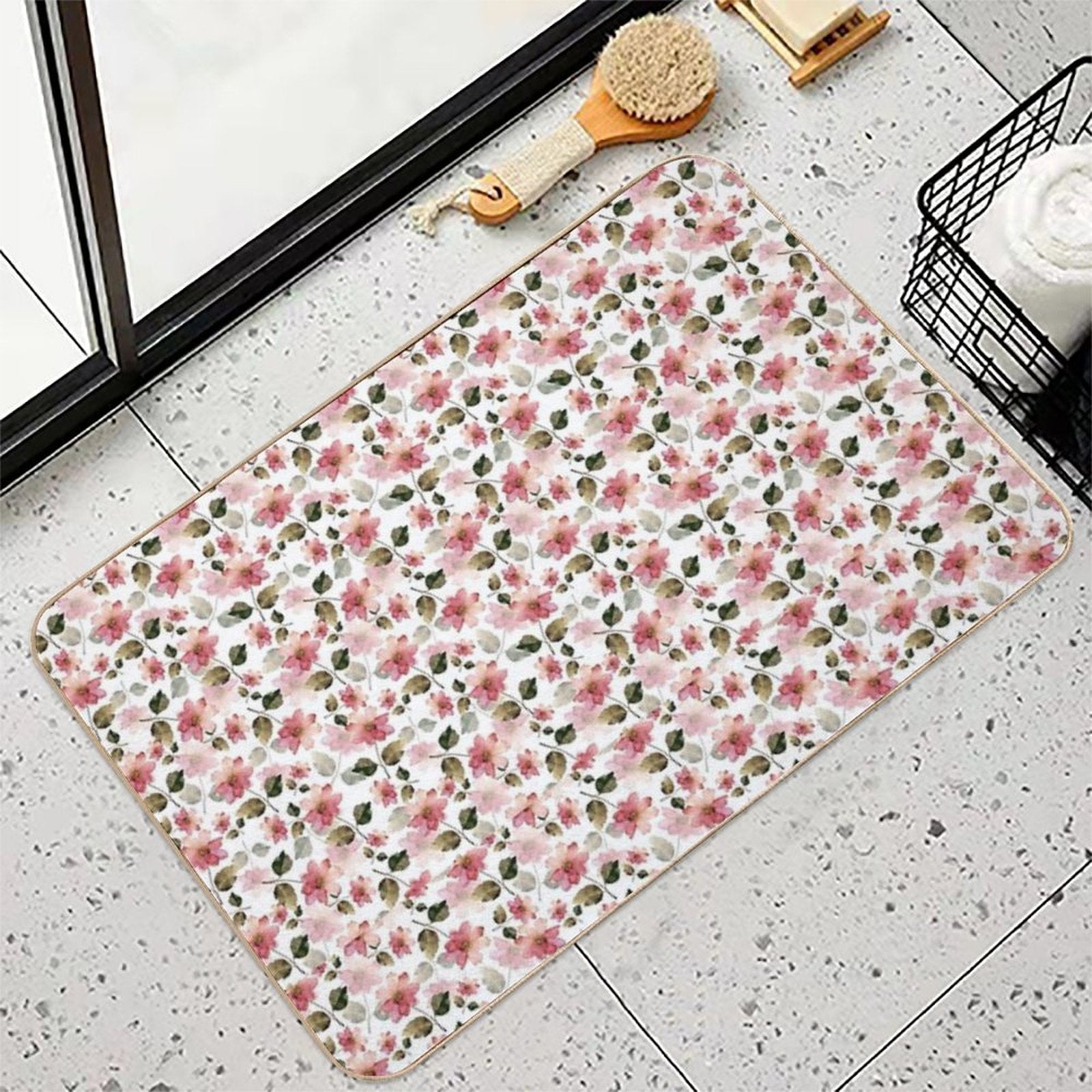 Watercolor Floral Pattern  Toxin-Free Bath Mat