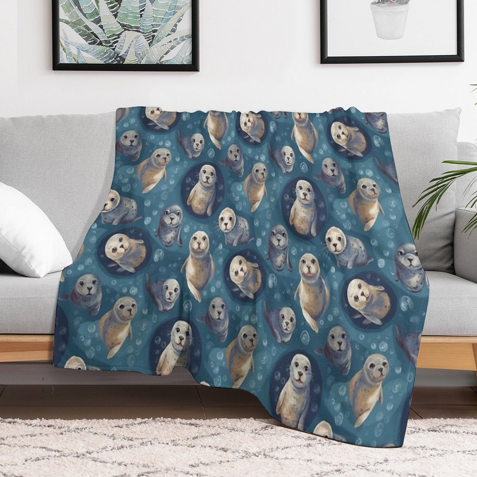 Cute Seal Pattern Versatility Throw Blanket