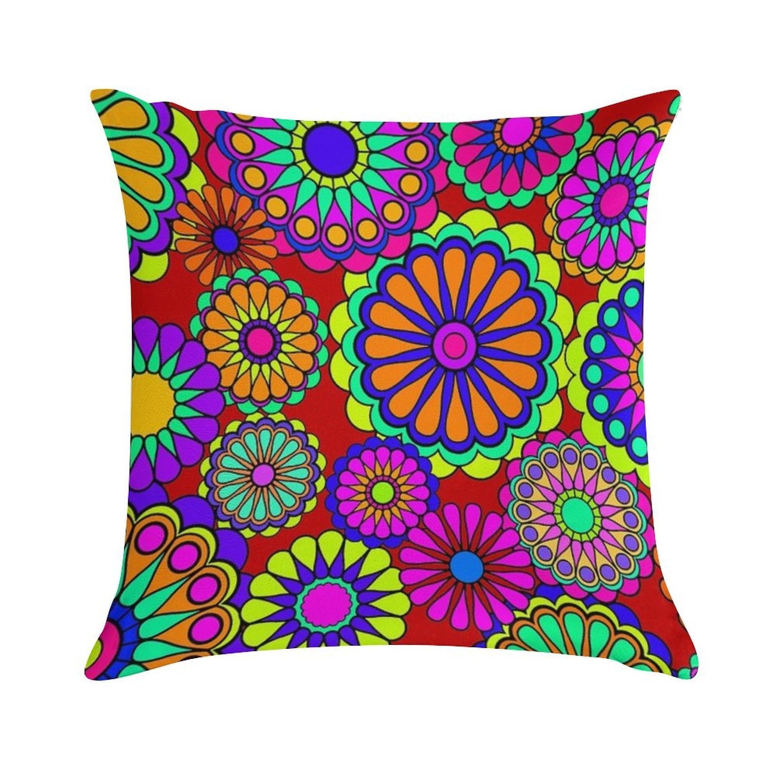 Flower Power Retro Style Hippy Flowers Soft Luxury Feel Throw Pillow