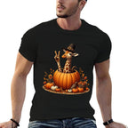 Autumn Pumpkin Fall Giraffe Thanksgiving Womens Mens Kids  Eco-friendly Material T-Shirt