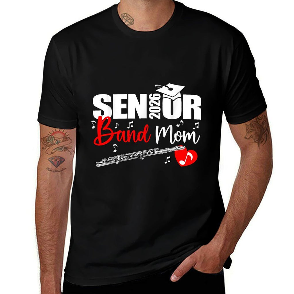 Senior Band Mom 2026 Marching Band Class of 2026 Flute  Ribbed Collar T-Shirt