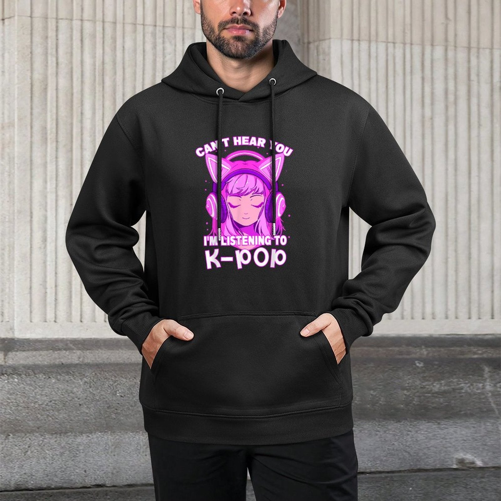 Cute Girl Graphic Can't Hear You I'm Listening to Kpop Kangaroo Pocket Hoodie