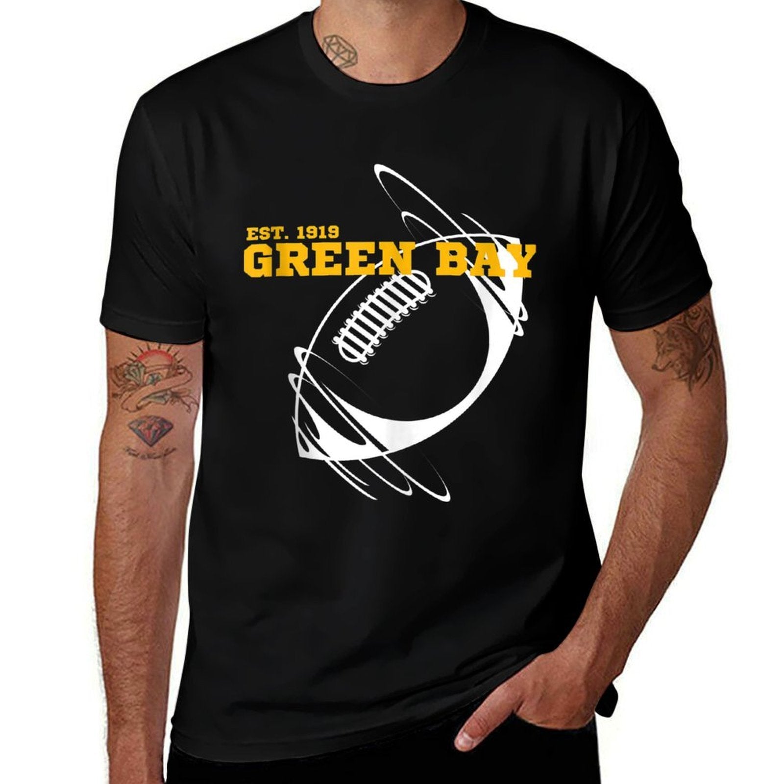 Green Bay Est 1919 Sports Team Novelty Athletic  Fade-proof Color T-Shirt