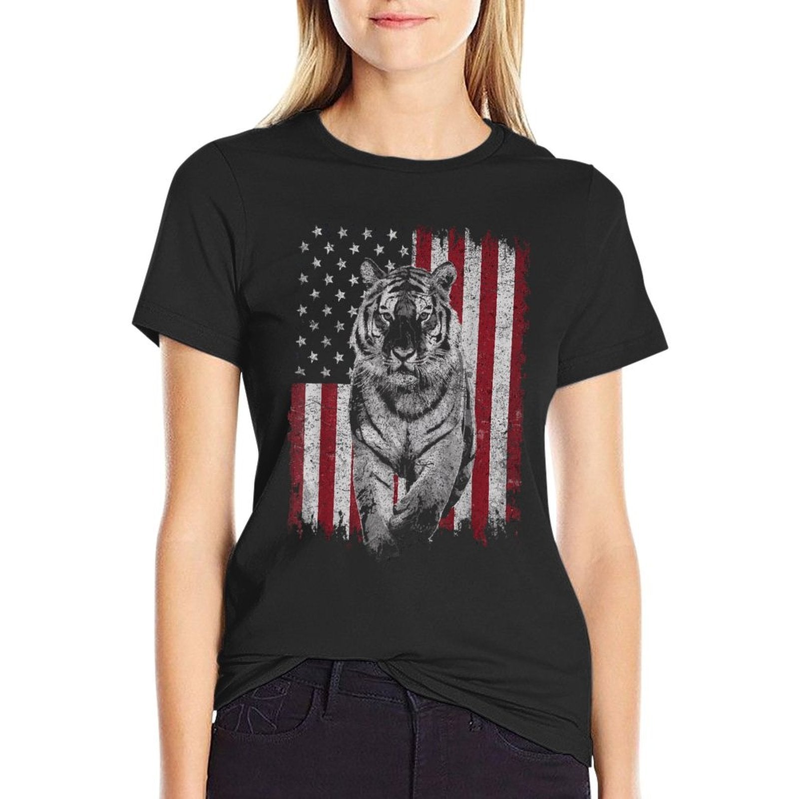 Patriotic Tiger 4th of July Patriotic USA Independence Day  Heathered Texture T-Shirt