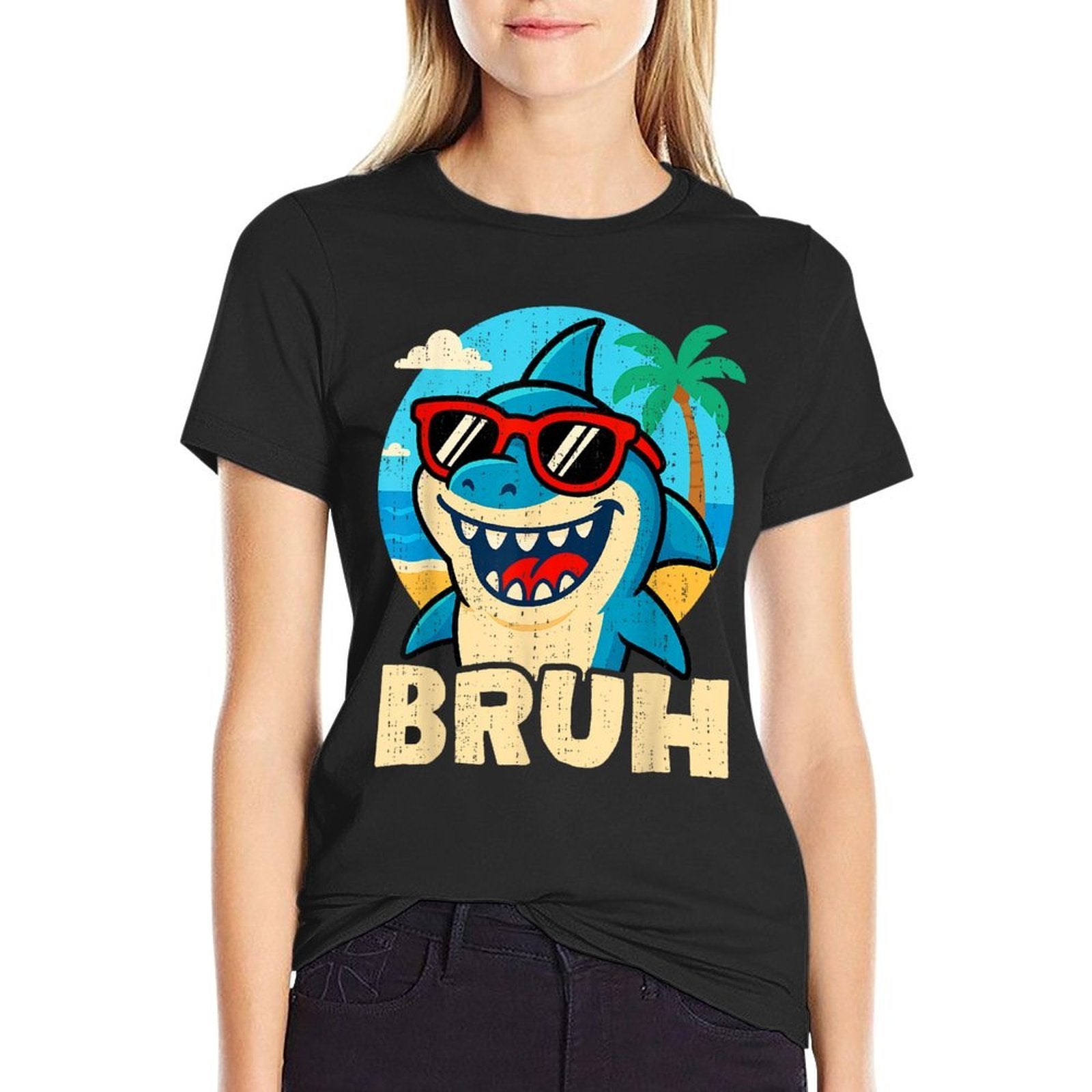 Funny Bruh Shark With Sunglasses Memenager Kids Boys  Odor-resistant T-Shirt
